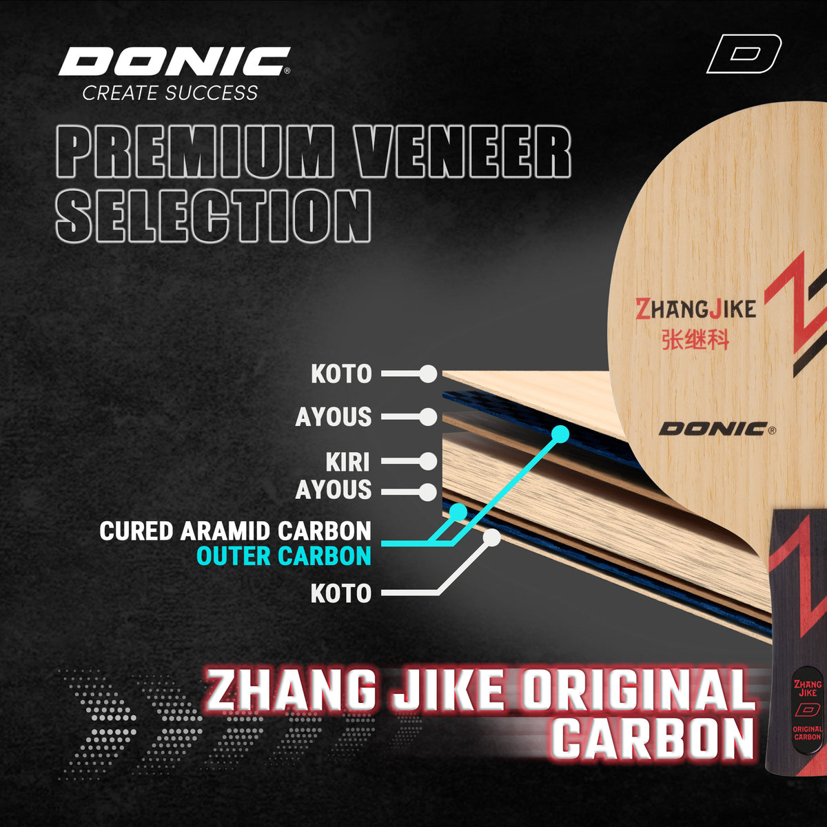 Lemn Paleta Tenis de Masa DONIC Zhang Jike Original Carbon