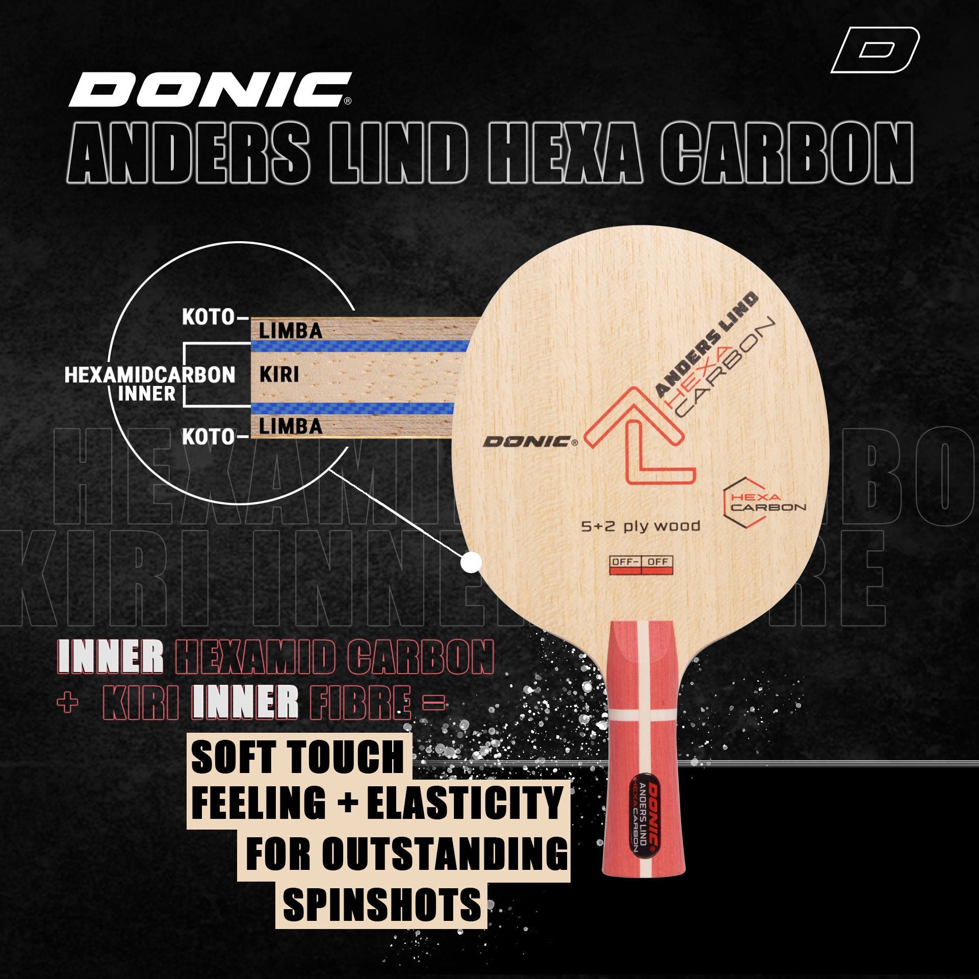 Lemn Paleta Tenis de Masa DONIC Anders Lind Hexa Carbon– TenisMasa.ro